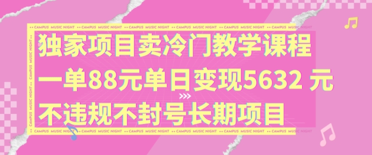 独家项目卖冷门教学课程一单88元单日变现5632元违规不封号长期项目【揭秘】-985网创