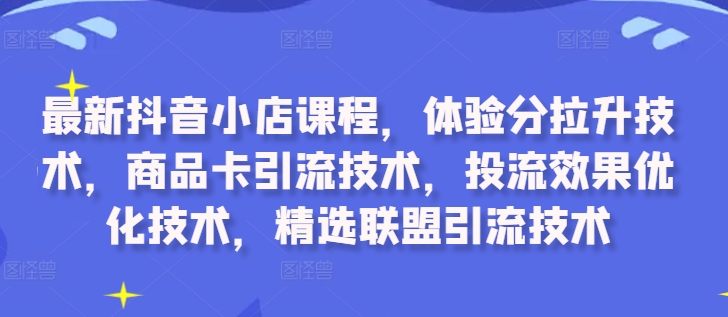 最新抖音小店课程，体验分拉升技术，商品卡引流技术，投流效果优化技术，精选联盟引流技术-985网创