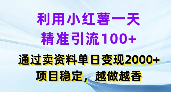 利用小红书一天精准引流100+，通过卖项目单日变现2k+，项目稳定，越做越香【揭秘】-985网创