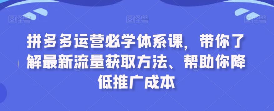 拼多多运营必学体系课，带你了解最新流量获取方法、帮助你降低推广成本-985网创