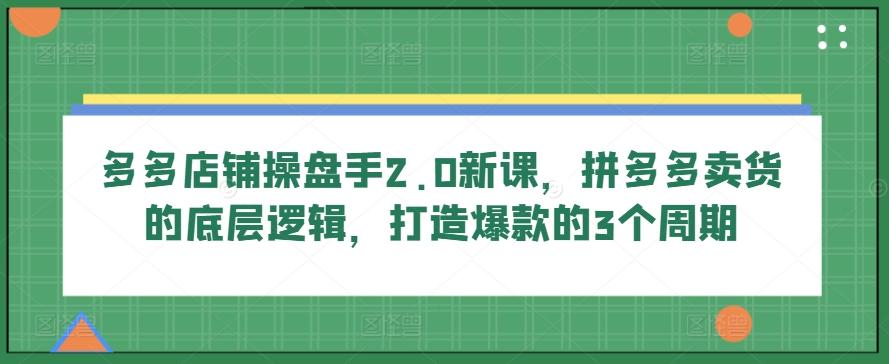 多多店铺操盘手2.0新课，拼多多卖货的底层逻辑，打造爆款的3个周期-985网创