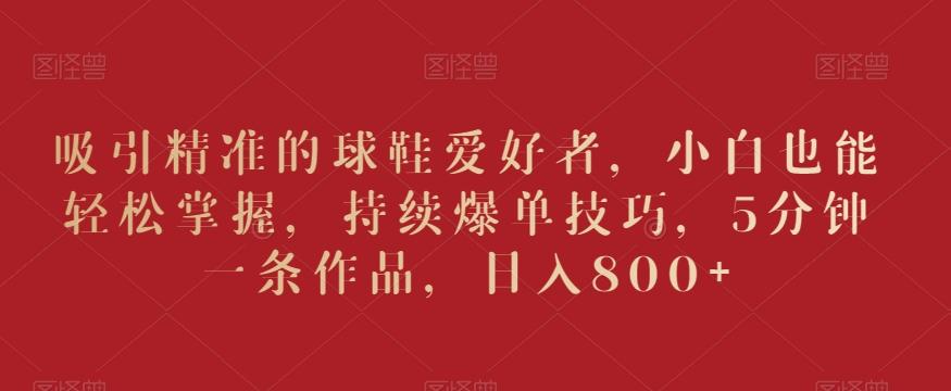 吸引精准的球鞋爱好者，小白也能轻松掌握，持续爆单技巧，5分钟一条作品，日入800+【揭秘】-985网创
