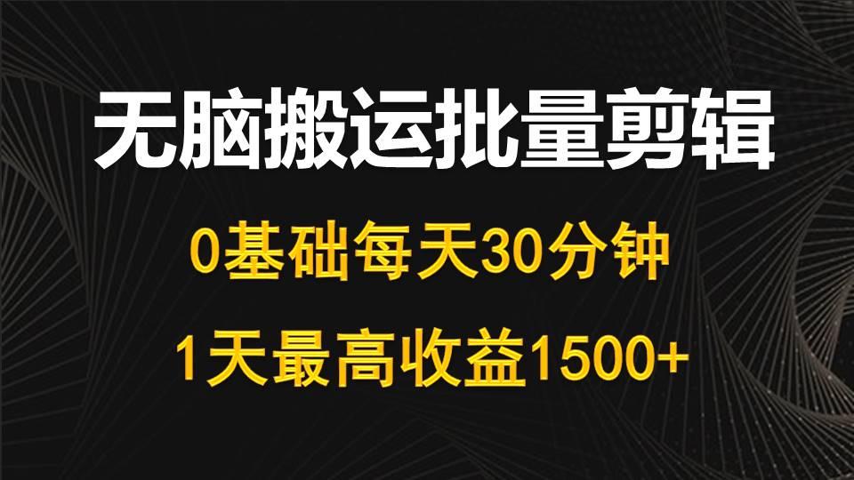 (10008期)每天30分钟，0基础无脑搬运批量剪辑，1天最高收益1500+-985网创