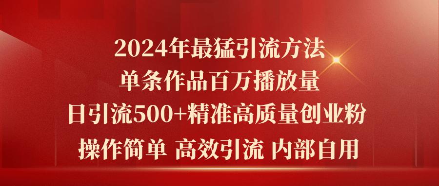 2024年最猛暴力引流方法，单条作品百万播放 单日引流500+高质量精准创业粉-985网创