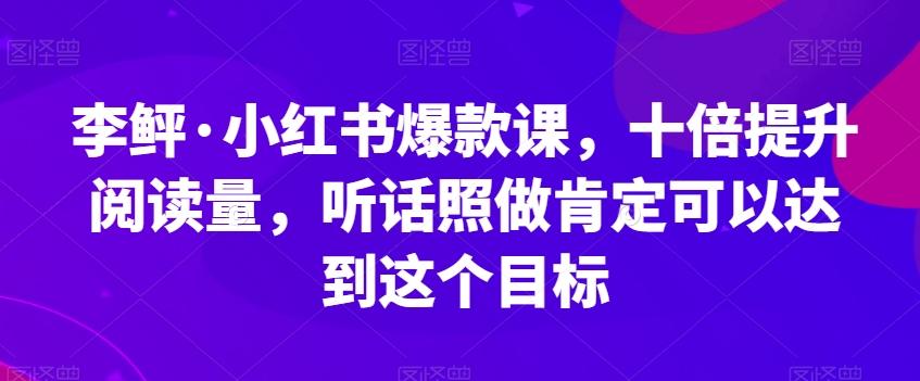 李鲆·小红书爆款课，十倍提升阅读量，听话照做肯定可以达到这个目标-985网创