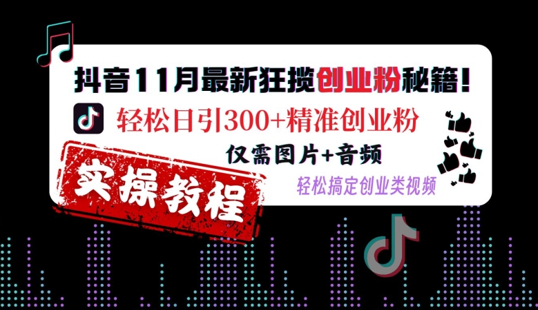 抖音11月最新狂揽创业粉秘籍，轻松日引300+精准创业粉，仅需图片+音频，轻松搞定创业类视频-985网创