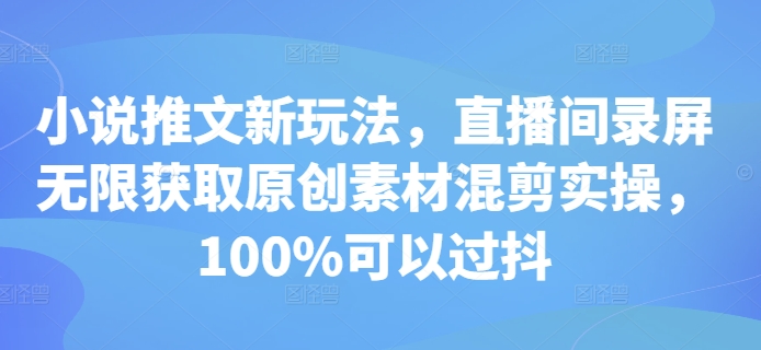 小说推文新玩法，直播间录屏无限获取原创素材混剪实操，100%可以过抖-985网创