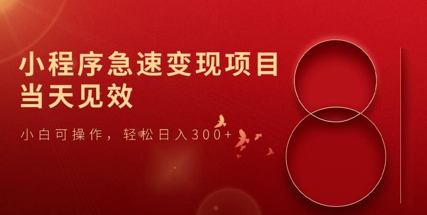 小程序急速变现项目，当天见效，小白可操作，轻松日入300+-985网创