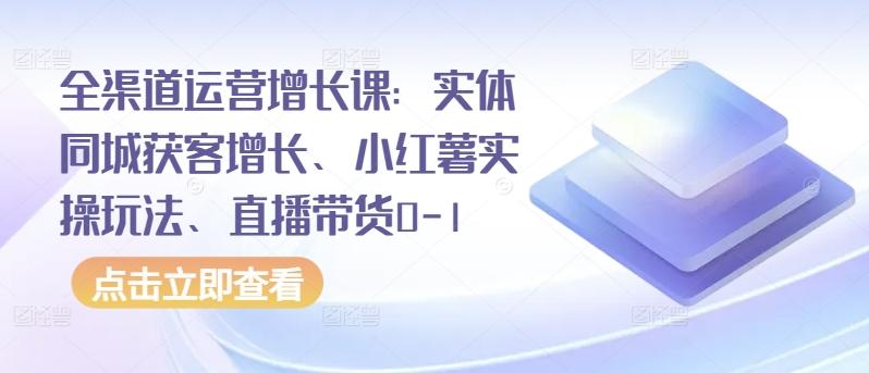 全渠道运营增长课：实体同城获客增长、小红薯实操玩法、直播带货0-1-985网创