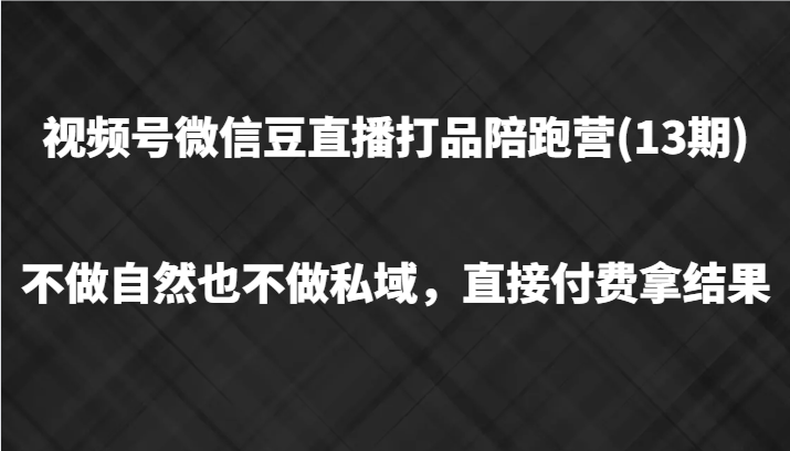视频号微信豆直播打品陪跑(13期)，不做不自然流不做私域，直接付费拿结果-985网创