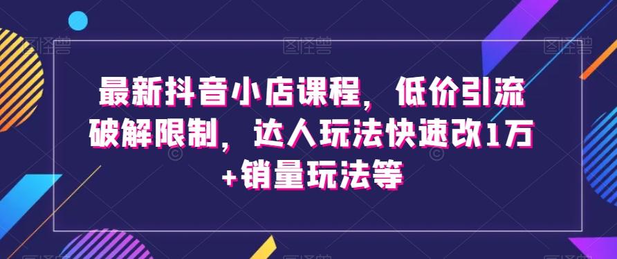 最新抖音小店课程，低价引流破解限制，达人玩法快速改1万+销量玩法等-985网创