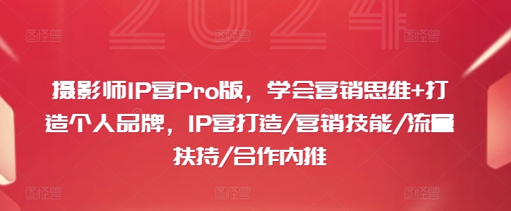 摄影师IP营Pro版，学会营销思维+打造个人品牌，IP营打造/营销技能/流量扶持/合作内推-985网创