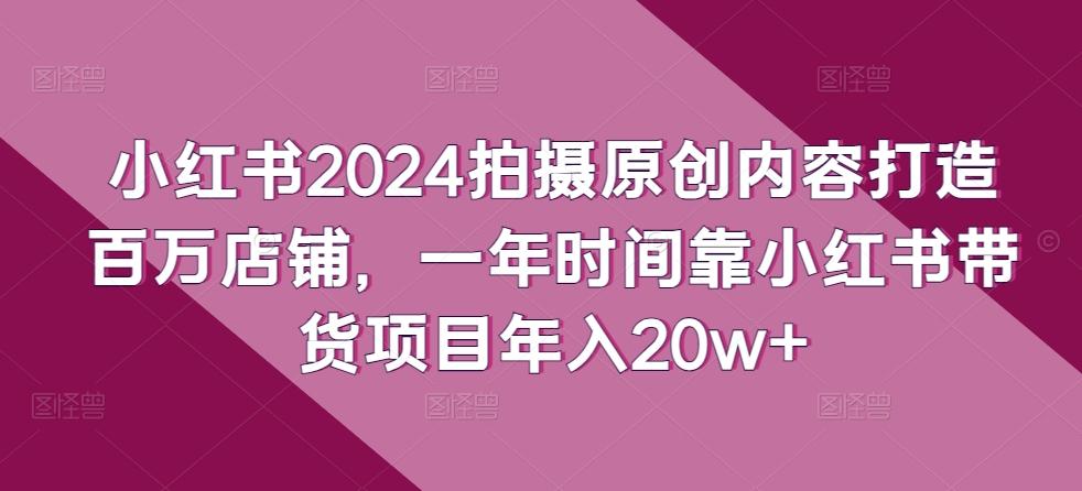 小红书2024拍摄原创内容打造百万店铺，一年时间靠小红书带货项目年入20w+-985网创