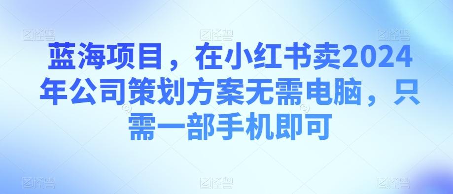 蓝海项目，在小红书卖2024年公司策划方案无需电脑，只需一部手机即可-985网创