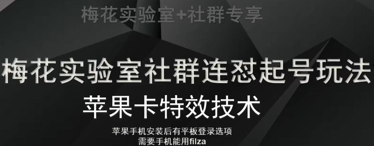 梅花实验室社群视频号连怼起号玩法，最新苹果卡特效技术-985网创