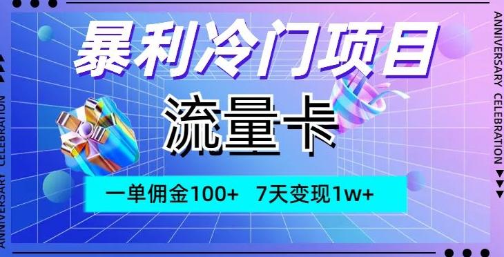 暴利冷门项目，流量卡，一单佣金100+，7天变现1w+-985网创