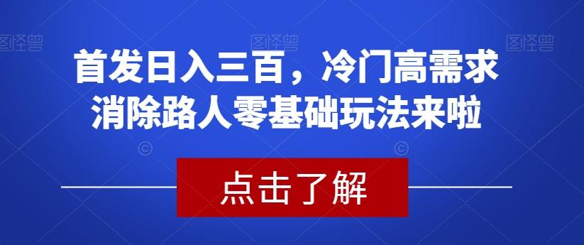 首发日入三百，冷门高需求消除路人零基础玩法来啦【揭秘】-985网创