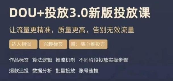 dou+豆荚投放实操课3.0新版，让流量更精准，质量更高，告别无效流量-985网创