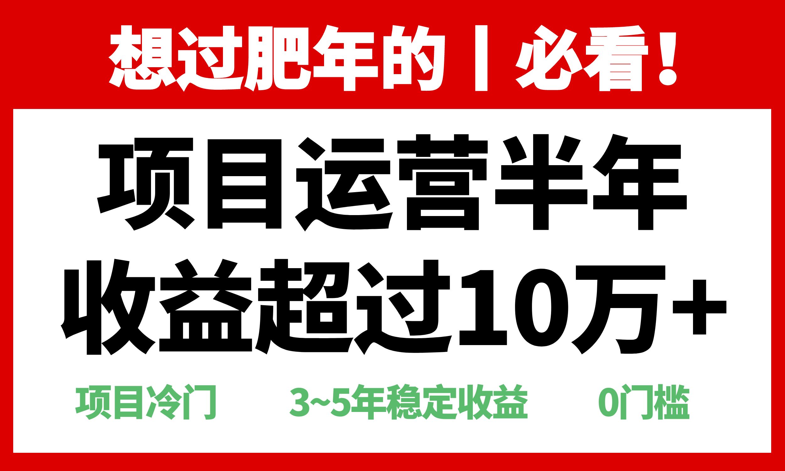 年前过肥年的必看的超冷门项目，半年收益超过10万+，-985网创