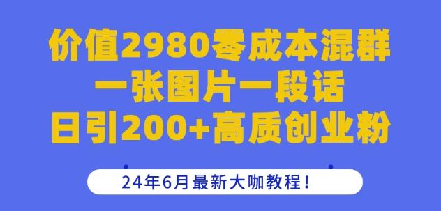价值2980零成本混群一张图片一段话日引200+高质创业粉，24年6月最新大咖教程【揭秘】-985网创