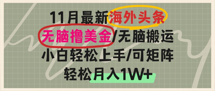 海外头条，无脑搬运撸美金，小白轻松上手，可矩阵操作，轻松月入1W+-985网创