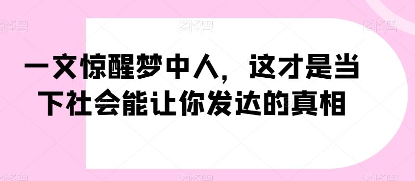 一文惊醒梦中人，这才是当下社会能让你发达的真相【公众号付费文章】-985网创