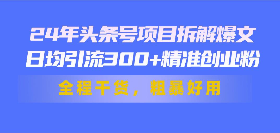 24年头条号项目拆解爆文，日均引流300+精准创业粉，全程干货，粗暴好用-985网创
