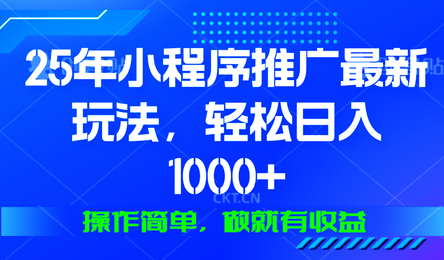 25年微信小程序推广最新玩法，轻松日入1000+，操作简单 做就有收益-985网创