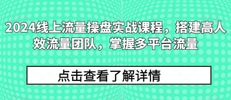 2024线上流量操盘实战课程，搭建高人效流量团队，掌握多平台流量-985网创