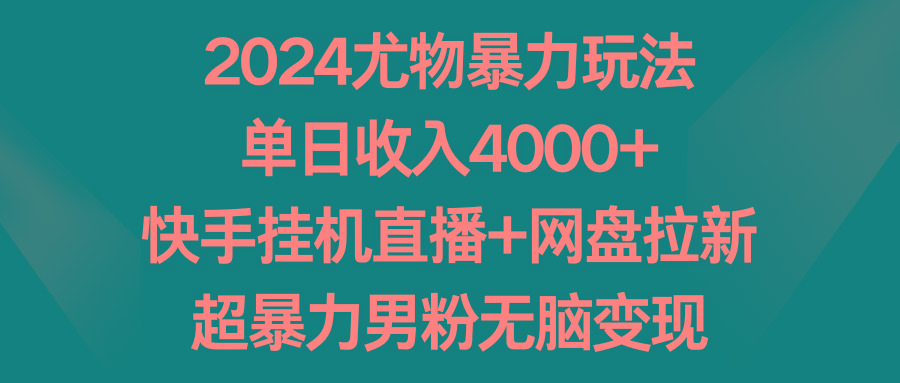 2024尤物暴力玩法 单日收入4000+快手挂机直播+网盘拉新 超暴力男粉无脑变现-985网创