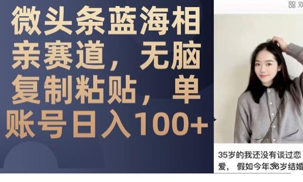微头条蓝海相亲赛道，无脑复制粘贴，单账号日入100+-985网创