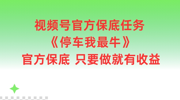 视频号官方保底任务，停车我最牛，官方保底只要做就有收益【揭秘】-985网创