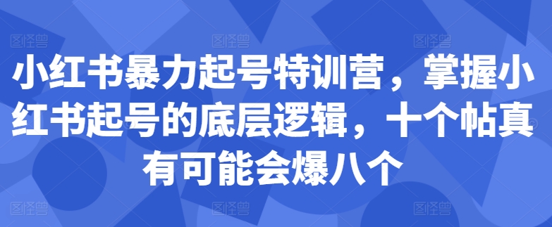 小红书暴力起号特训营，掌握小红书起号的底层逻辑，十个帖真有可能会爆八个-985网创