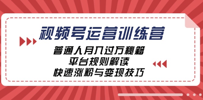 视频号运营训练营：普通人月入过万秘籍，平台规则解读，快速涨粉与变现-985网创