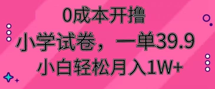 0成本开撸，小学试卷，一单39.9，小白轻松月入1W+-985网创
