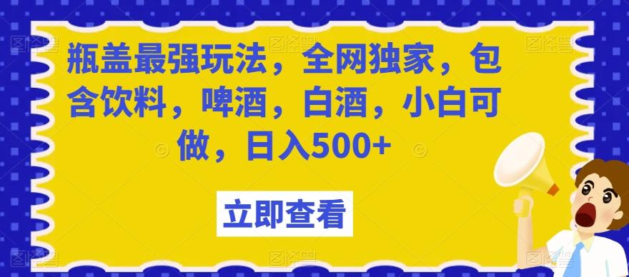 瓶盖最强玩法，全网独家，包含饮料，啤酒，白酒，小白可做，日入500+【揭秘】-985网创