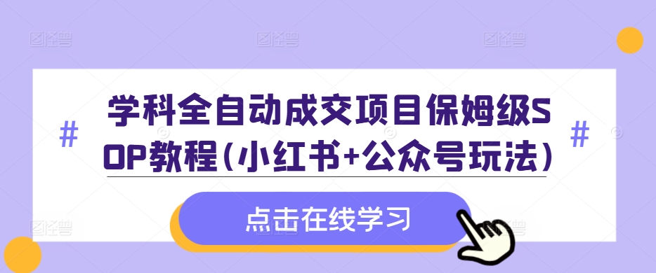 学科全自动成交项目保姆级SOP教程(小红书+公众号玩法)含资料-985网创