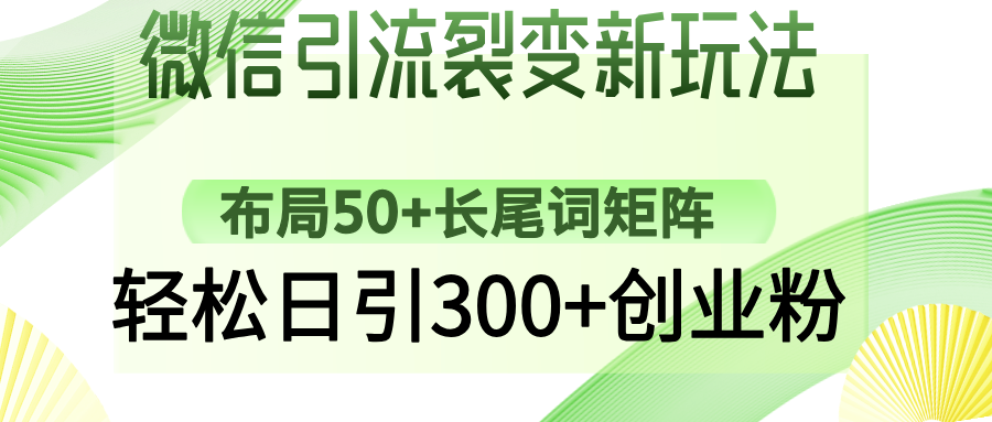 微信引流裂变新玩法：布局50+长尾词矩阵，轻松日引300+创业粉-985网创