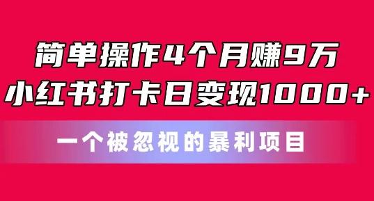 简单操作4个月赚9w，小红书打卡日变现1k，一个被忽视的暴力项目【揭秘】-985网创