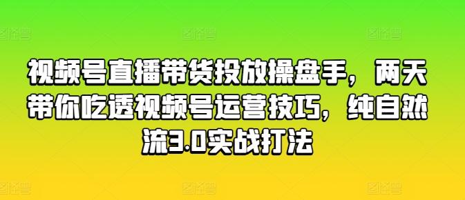 视频号直播带货投放操盘手，两天带你吃透视频号运营技巧，纯自然流3.0实战打法-985网创