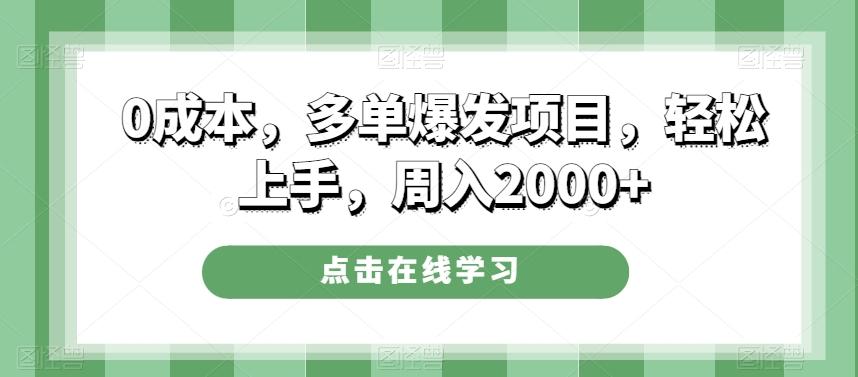 0成本，多单爆发项目，轻松上手，周入2000+-985网创