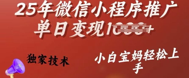 25年微信小程序推广单日变现多张，独家技术，小白宝妈轻松上手【揭秘】-985网创