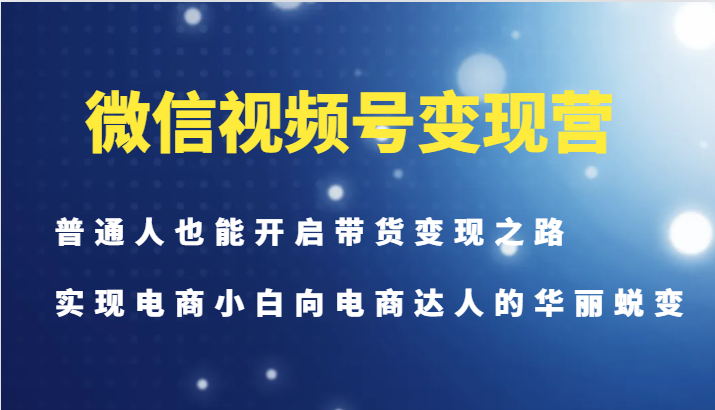 微信视频号变现营-普通人也能开启带货变现之路，实现电商小白向电商达人的华丽蜕变-985网创