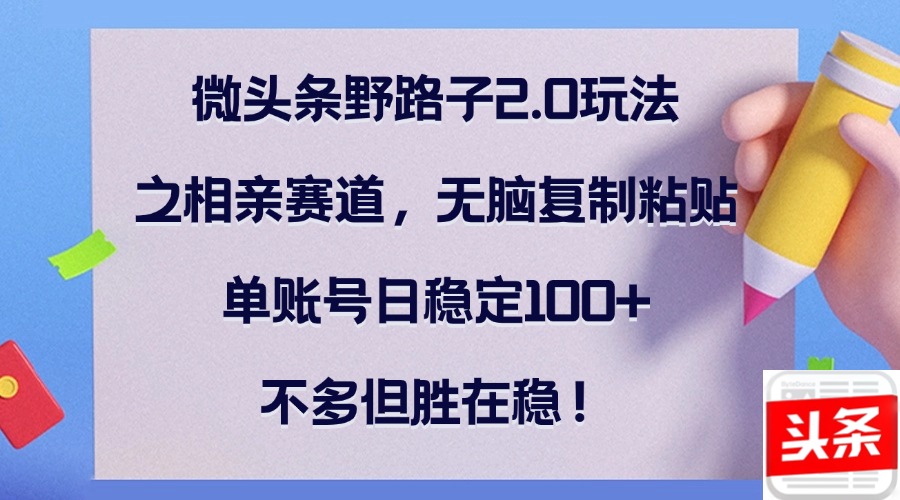 微头条野路子2.0玩法之相亲赛道，无脑复制粘贴，单账号日稳定100+，不...-985网创