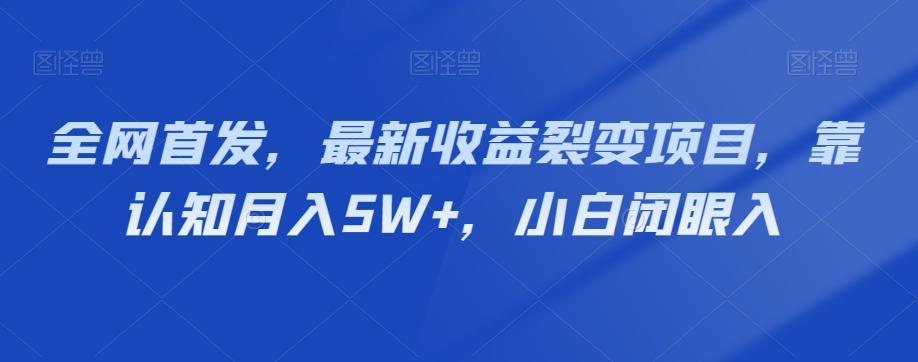 全网首发，最新收益裂变项目，靠认知月入5W+，小白闭眼入-985网创