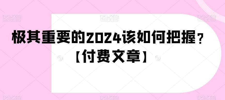 极其重要的2024该如何把握？【付费文章】-985网创