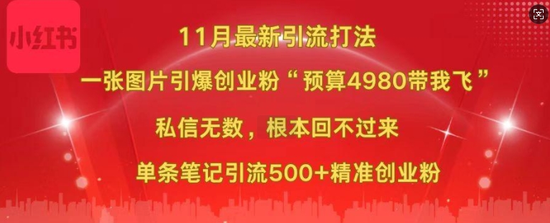 小红书11月最新图片打粉，一张图片引爆创业粉，“预算4980带我飞”，单条引流500+精准创业粉-985网创