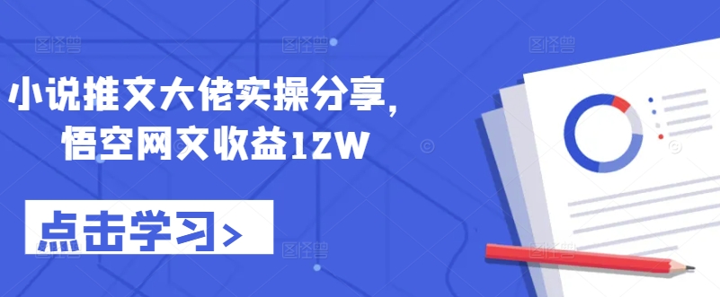 小说推文大佬实操分享，悟空网文收益12W-985网创