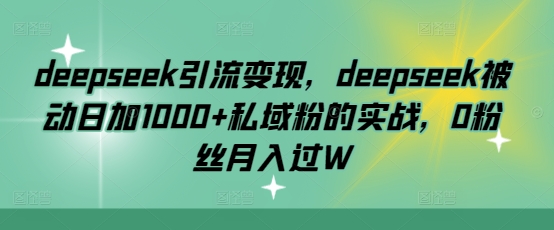 deepseek引流变现，deepseek被动日加1000+私域粉的实战，0粉丝月入过W-985网创