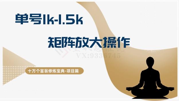 十万个富翁修炼宝典15.单号1k-1.5k，矩阵放大操作-985网创